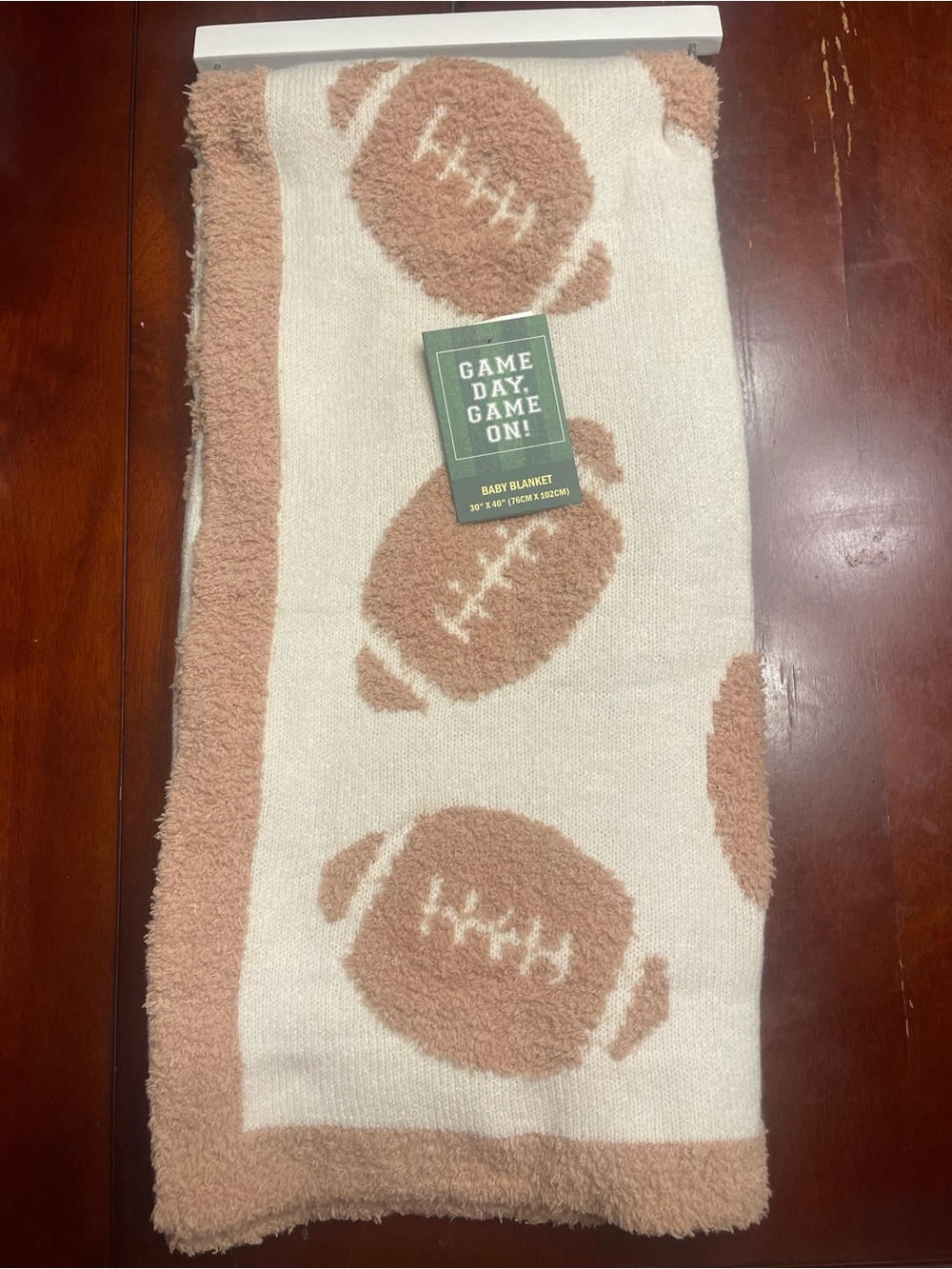 Game Day Baby Throw Blanket - Cream & Tan Football Motif